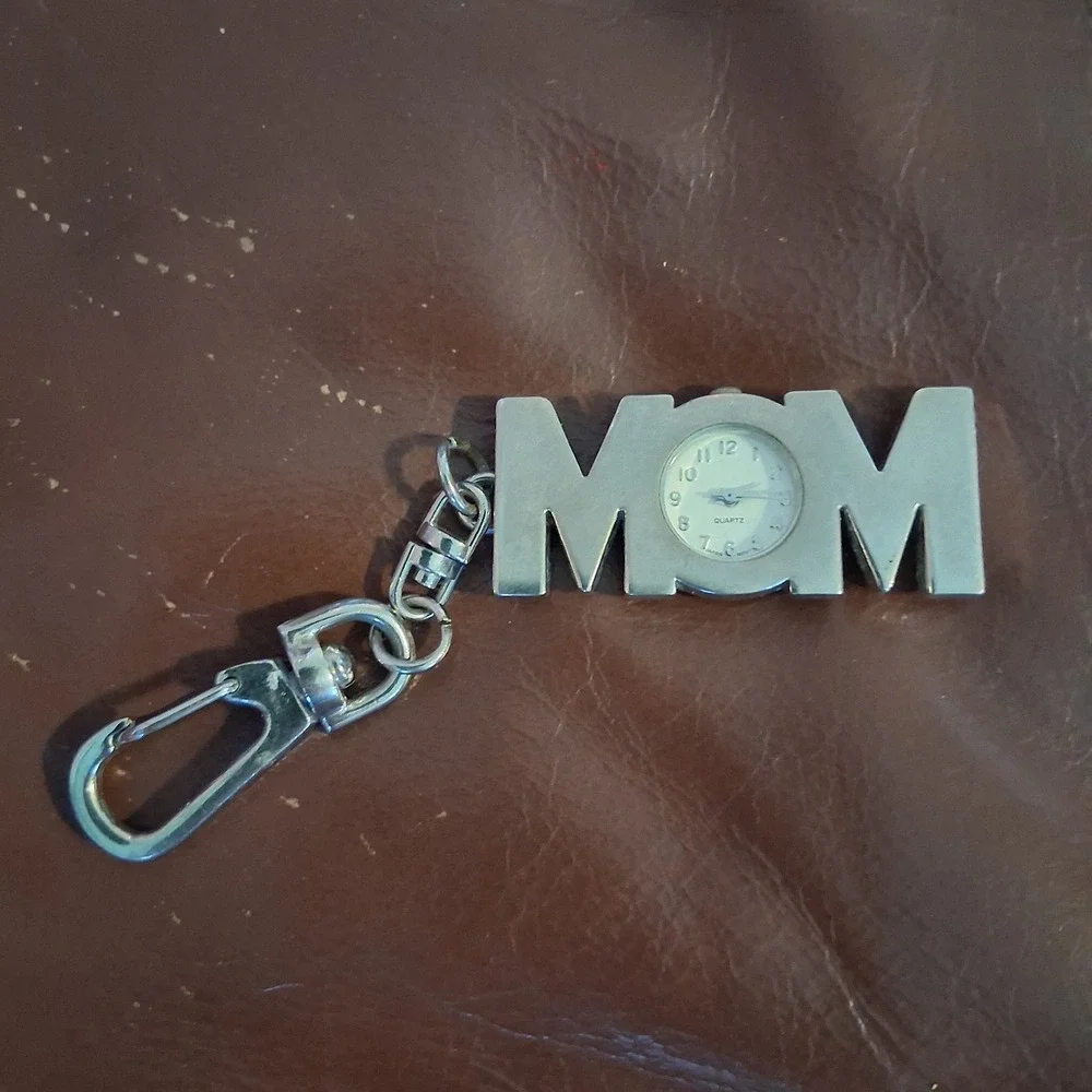 MOM Silver Tone Watch Pendant Keychain Fob Bag Charm Untested